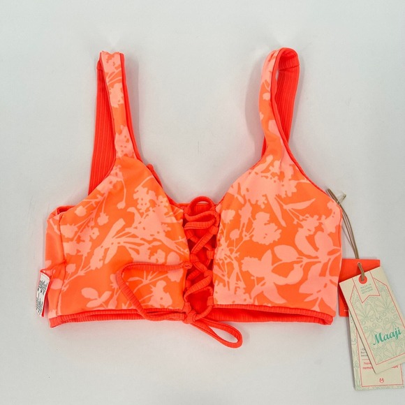 MAAJI Danzel Bikini Top Womens Small Orange Floral Tangerine Print Reversible - Picture 4 of 11